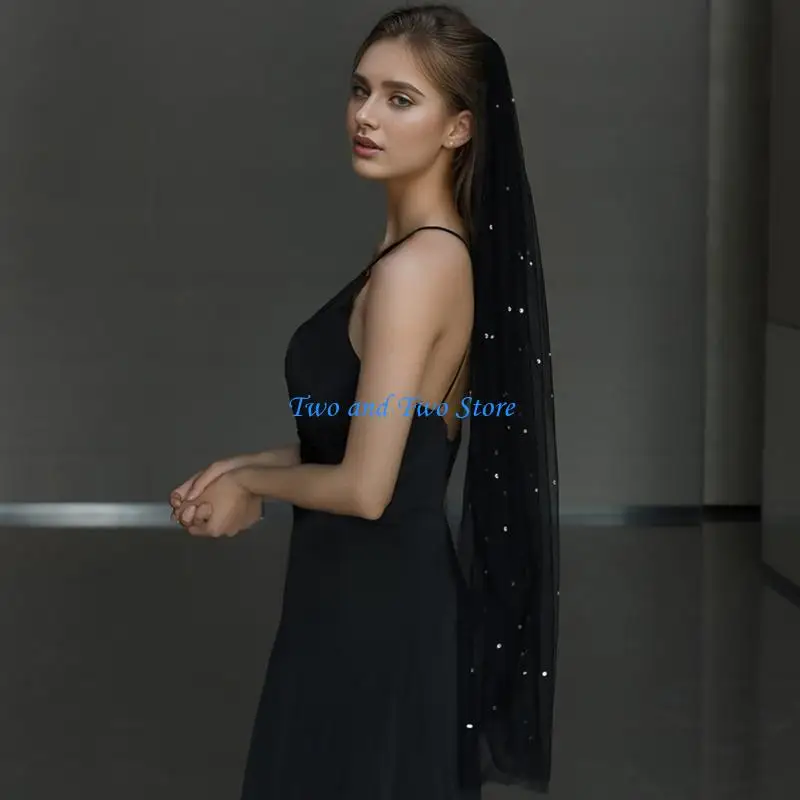 Véu preto sofisticado HX6F para noivas com espumante Rhinestones Party Decoration