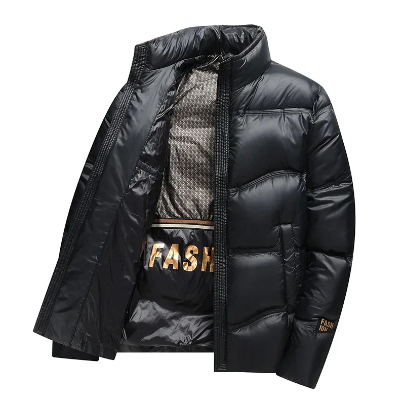 

COZOK Men's 2025 Winter Shiny Waterproof Cold-proof Thick Black Gold Stand Collar Down Jacket Warm Cread Coat Business Jack