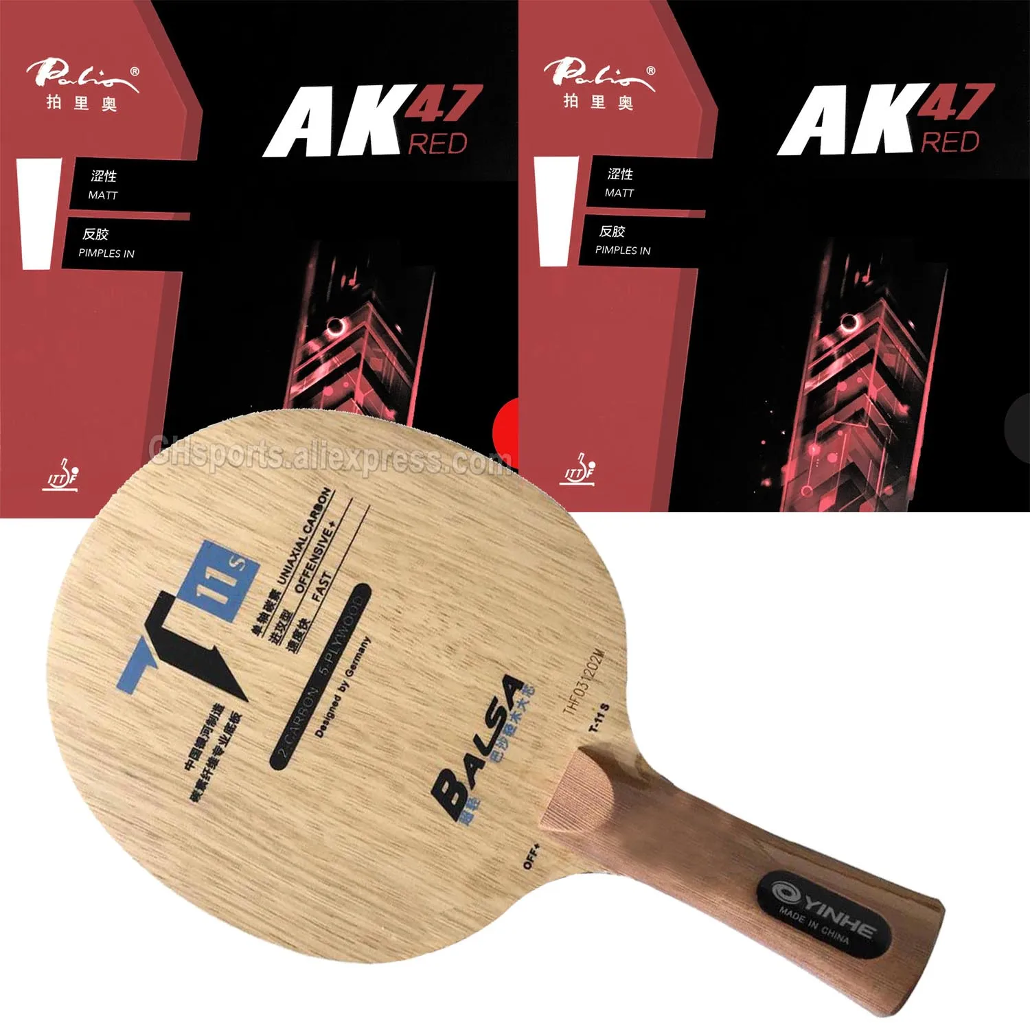 

Pro Combo Galaxy YINHE Yinhe T11S T-11S Table Tennis Blade With 2x PALIO AK47 RED Rubber With Sponge Long Shakehand FL