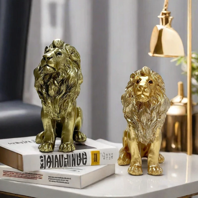 

Sitting Lion Statues Lucky Animal Figurines Chinese Fortune Fengshui Sculptures Office Cabinet Desktop Decor Friend's Gift