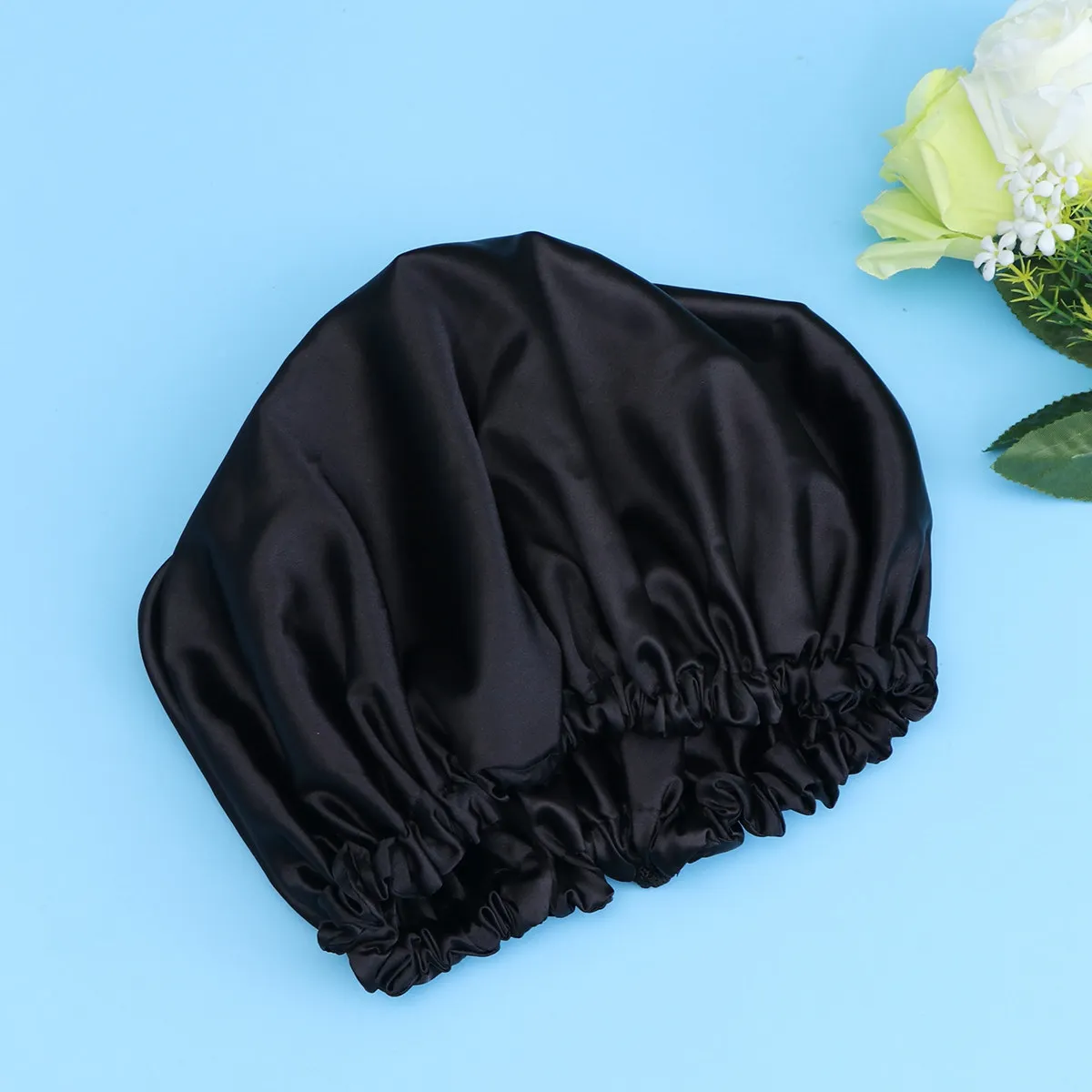 

Натуральная шелковая шапочка для сна из дакрона, мягкая, дышащая, черная, с эластичным краем, для защиты волос на ночь, женская шапочка для сна