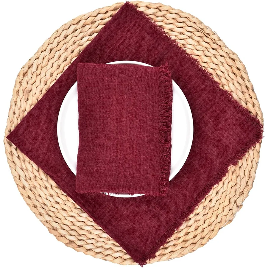 20pcs 32x32cm Christmas Burgundy Gauze Cotton Cloth Napkins Reusable Tea Towel Wedding Party Table XMS Decor Retro Burrs Napkins