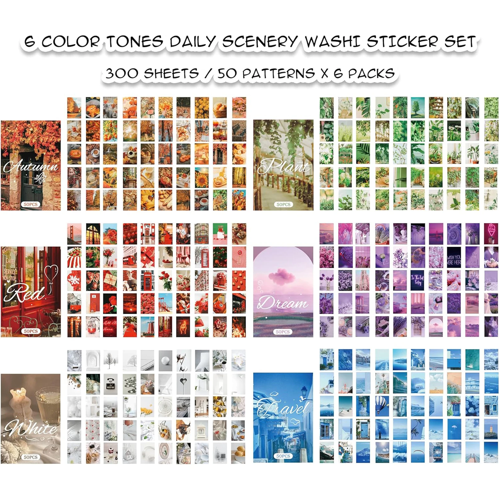 300PCS Landschaft Stil Aufkleber Buch Washi Papier Journal DIY Material Dekoration Aufkleber Memo Pad Sammelalbum Schreibwaren – Detail 6