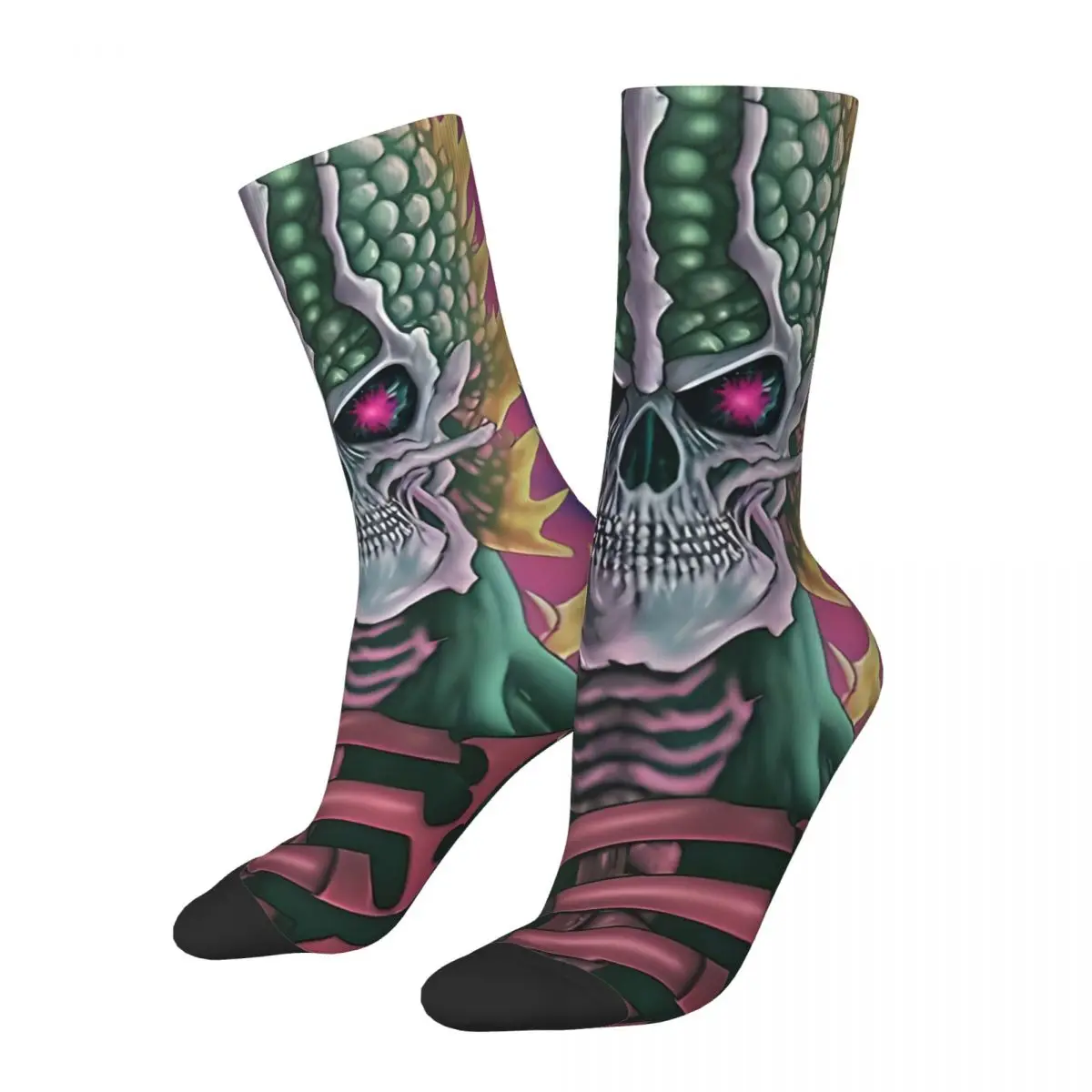 Crazy compression Mechanical Mind Skeleton Sock for Men Vintage Seamless Pattern Crew Sock Novelty