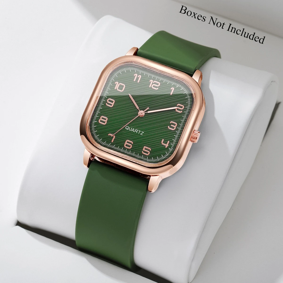Fashion Square Women Watch Green Silicone Strap Casual Quartz Wristwatches Ladies Clock Relogio Feminino（Without Box）
