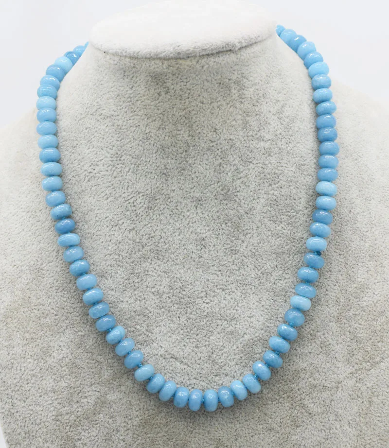 

blue jade faceted roundel necklace 8*4mm 17" nature wholesale xmas gift