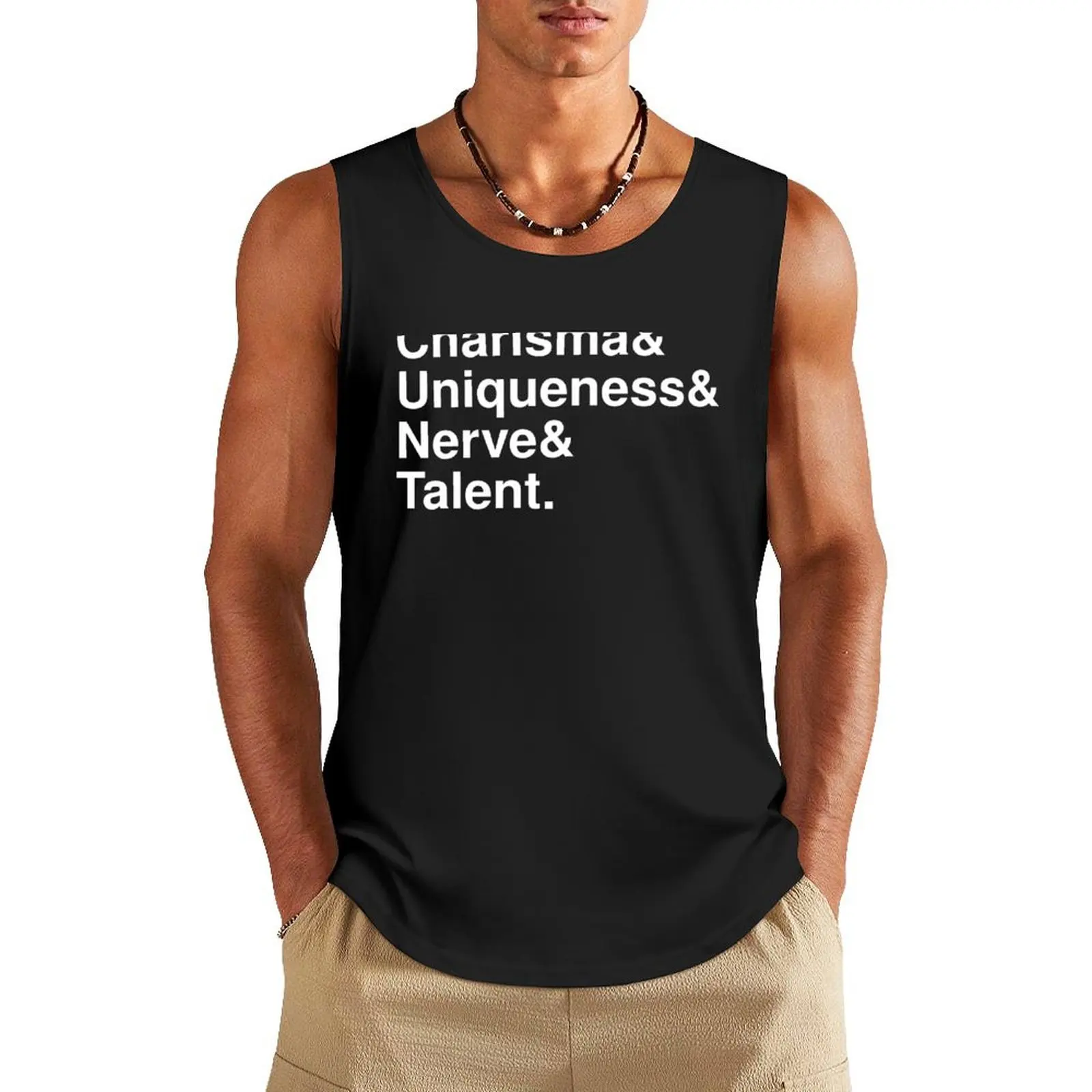 Charisma, Uniqueness, Nerve & Talent Tank Top Men's clothing brands Men's gym