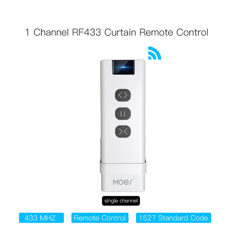 Le canal unique de la télécommande RF433 est équipé d'un dispositif marche-arrêt intelligent et d'un interrupteur de ventilateur à gradation de rideau