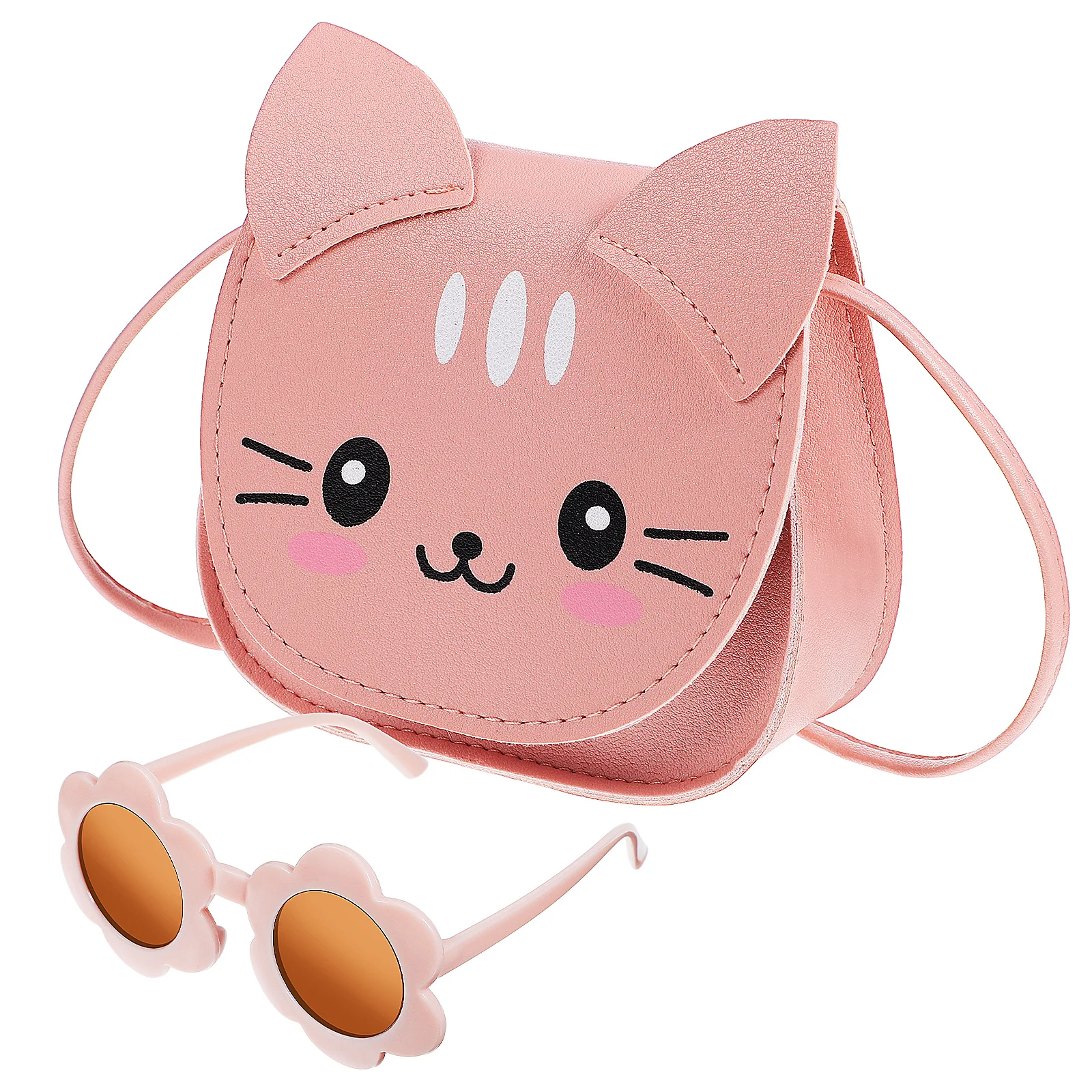 

Crossbody Bag Kitten Purse Cute Animal Shoulder Bag For Girls Lightweight Storage Flower Sunglasses Set