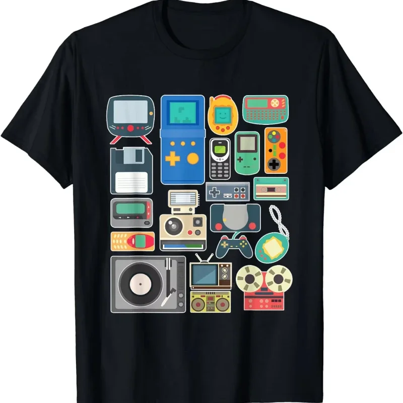 

Retro Video Game Console Icons Graphic Tee Men's Breathable Cotton T-Shirt Streetwear Casual Trip Wear