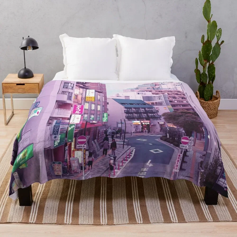 

Pink City Pop Aesthetic Tokyo Japan Poster Vaporwave lofi moody vibe Throw Blanket Soft Beds Warm Bed covers Cute Blankets