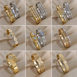 Lifefontier New Stainless Steel Butterfly Shell Heart Rhinestones Bracelets For Women Waterproof Cuff Bangles Friendship Jewelry