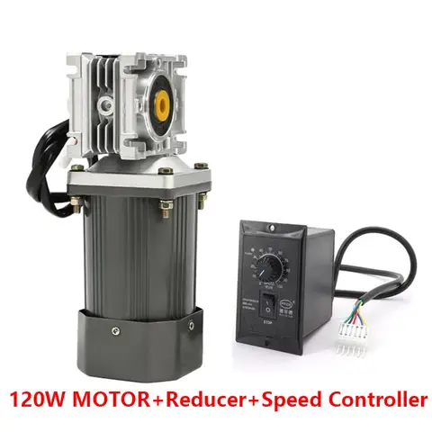 120W AC 110V/220V Single-Phase Geared Motor + Worm Gearbox High Torque Self-Locking Reduction Motor + Speed Controller Combo