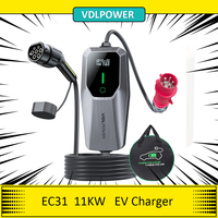 VDLPOWER EC31 Portable EV Charger, 11KW Fast Charging, 5m Charging Cable, 6A-16A Adjustable Current, Type 2 CEE 3-Phase Socket