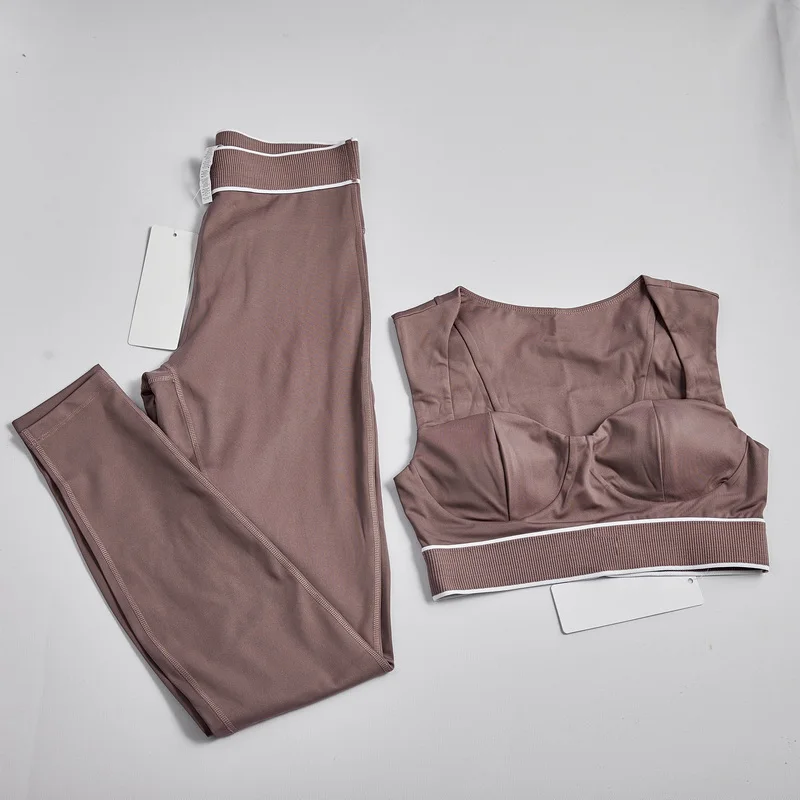 

AIAI Lemon Brand Design Women 2PCS Sports Bra Yoga Sets Workout Suit Sports Outfit Gym Clothing Fitness Tights