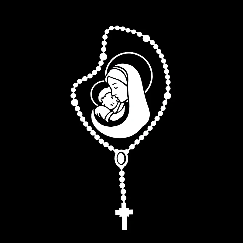 17*8.4cm Rosary Beads Baby Jesus & Mother Mary Car Stickers Vinyl Waterproof Decal Religion Church Faith Car Styling