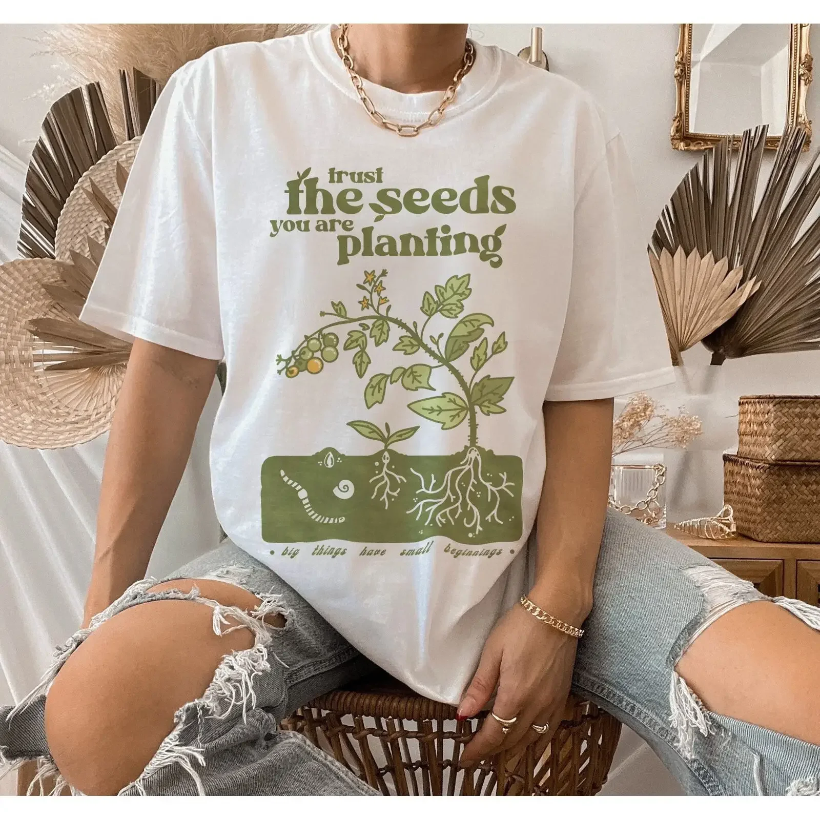 T-shirt « Trust The Seeds You Are Planting » – Cottagecore, Affirmation Positive, Nature, Jardinage, Décontracté, Vintage, Lavé, Polyvalent
