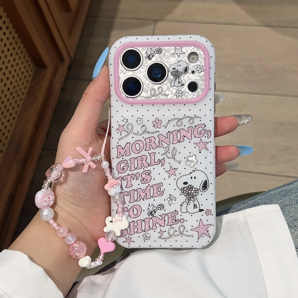 Cute Cartoon Peanut Snoopy Letter Phone Case For iPhone 18 17 16 15 Pro Max Cases Shockproof Hard Cover With lanyard