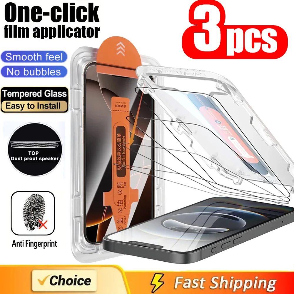 Protecteur d'cran pour iPhone 17 Pro Max, 3 pices, 16 11 12 13 14 15 XR X Xs 7 8 Plus SE 6 HD, Installation facile, Film en verre tremp