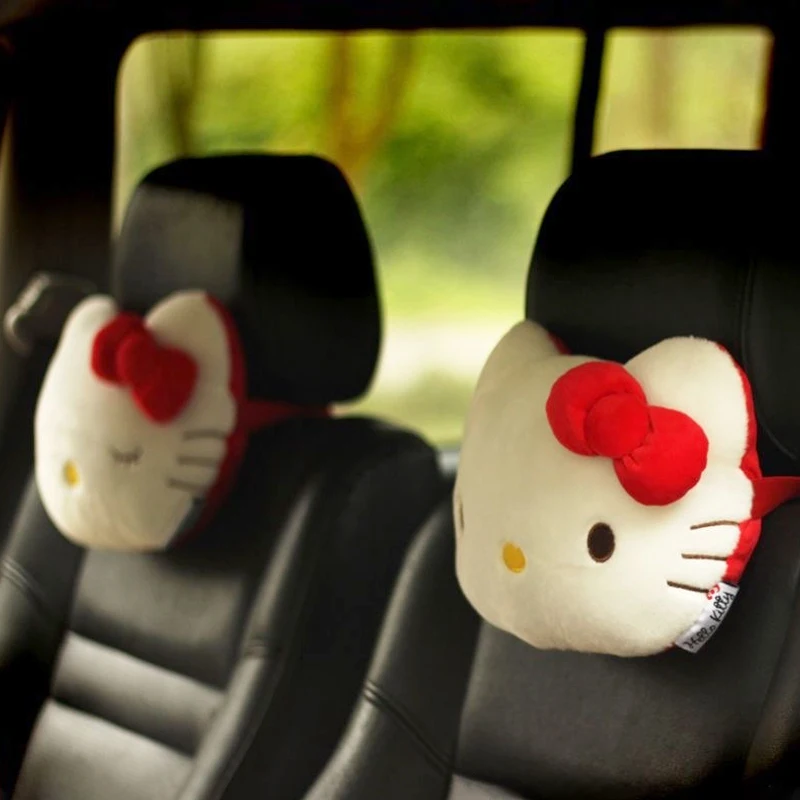 Kawaii Plush Hello Kitty Car Headrest Cartoon Neck Guard Car Interior Decoration Pillow Birthday Gift Ornaments Accessories