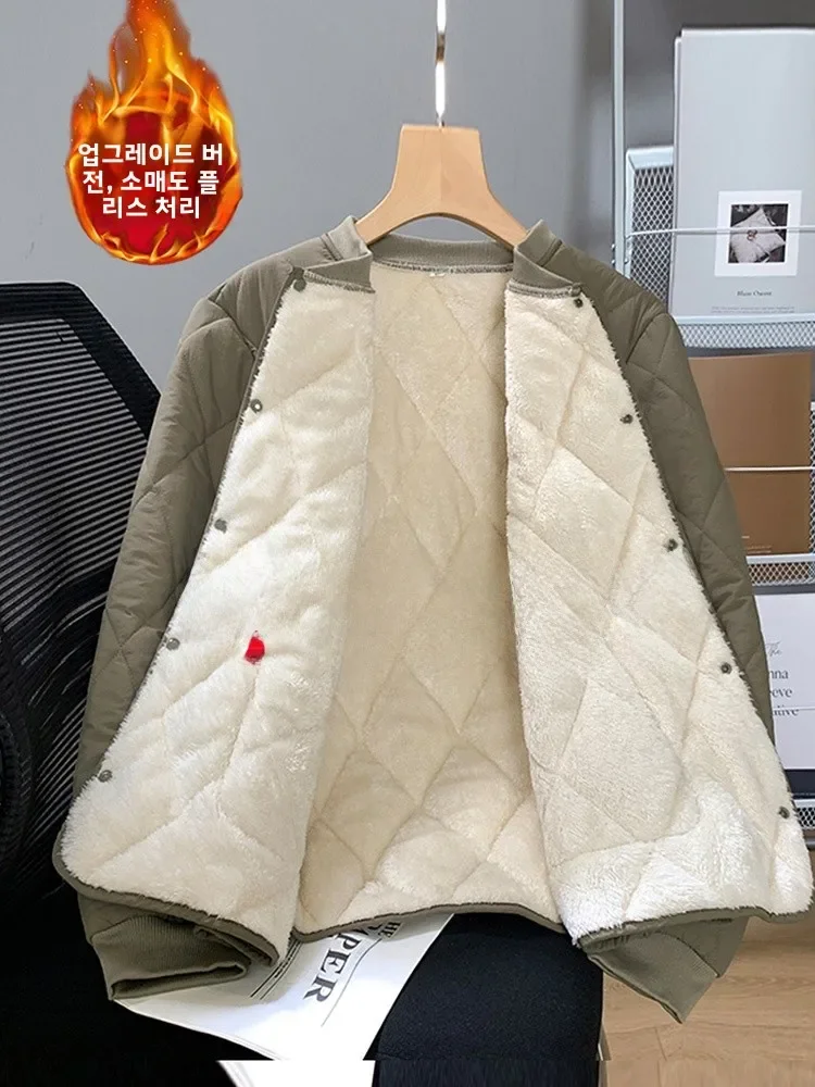 Men's Thickened Fleece Lined Stand Collar Cotton Jacket Inner Wear Short Coat Warm School Uniform Essential Youth Fashion