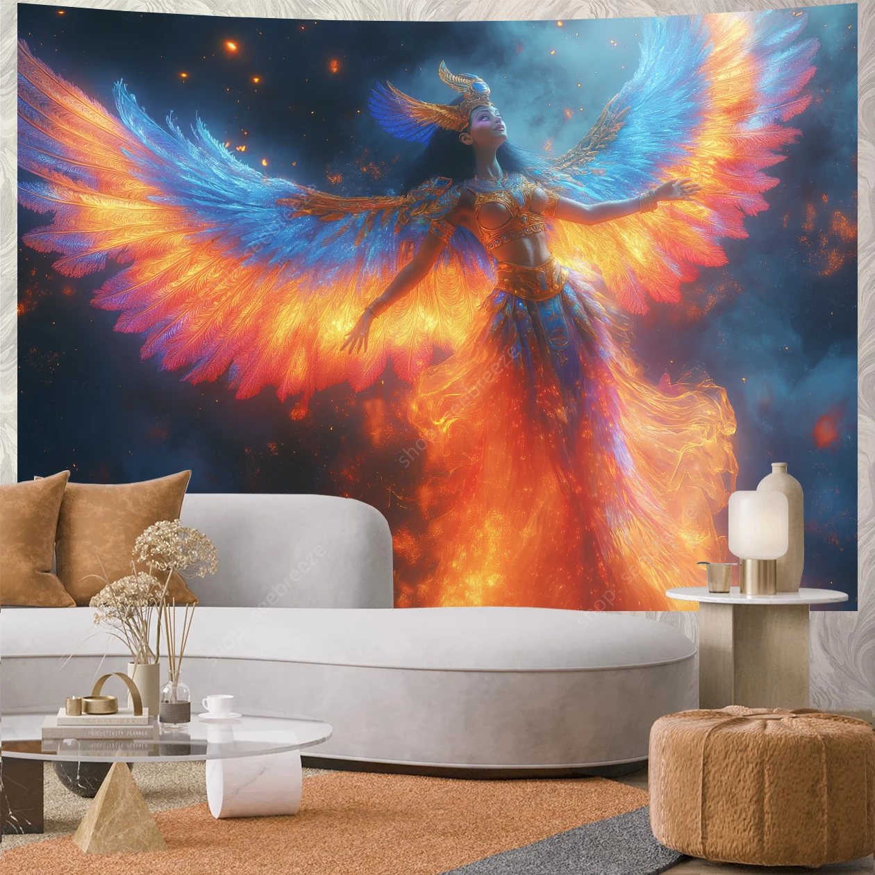 Tantra Egyptian Goddess UV Reactive Tapestry Wall Hanging Kawaii Room Decor Aesthetic Large Mandala Witchcraft Boho Tapestries