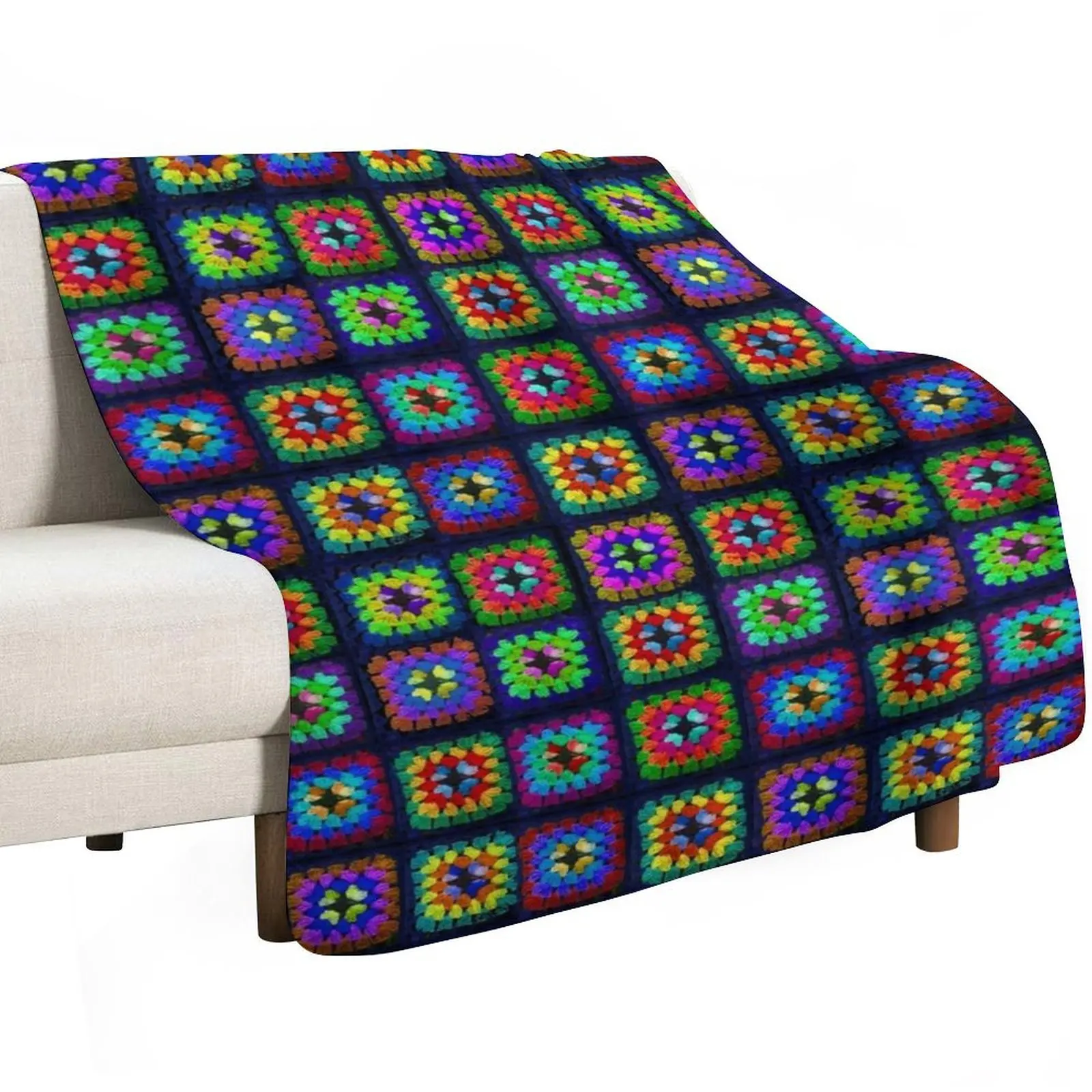 Vintage Granny Squares Print Throw Blanket Winter beds Vintage Luxury Designer Custom Hairys Softest Blankets