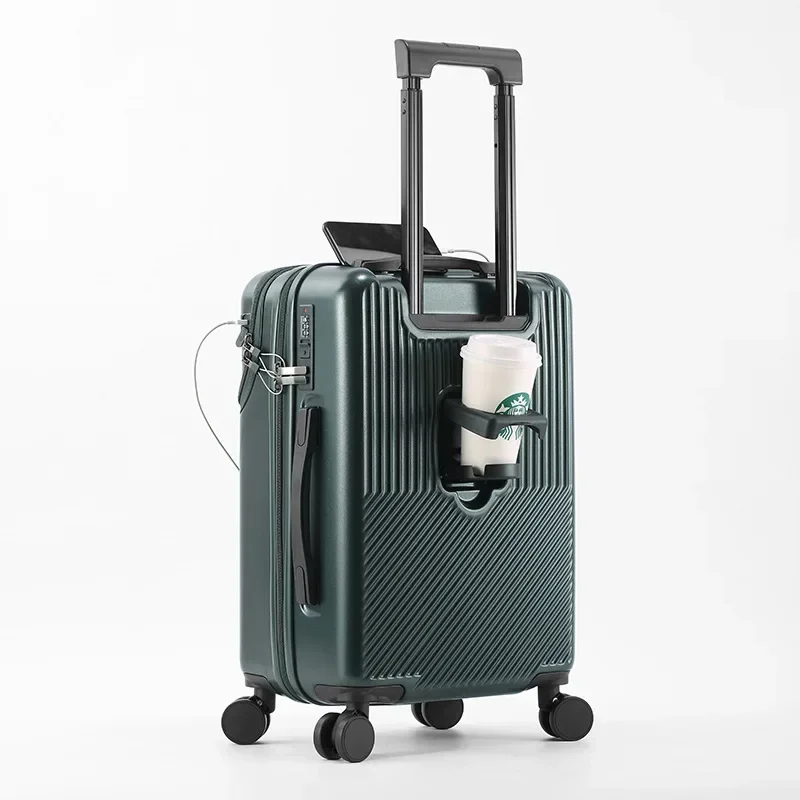 New 20"22"24 InchTravel Suitcase with Cup Holder Front Opening Trolley Case with Wheels Business Boarding Box Rolling Luggage