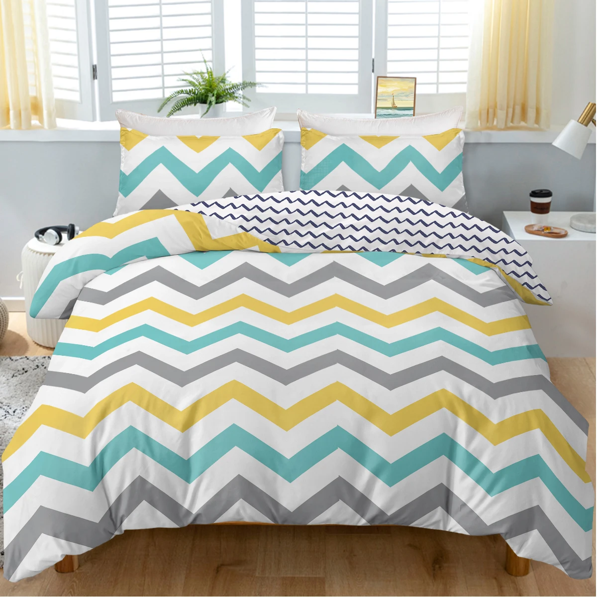 3pc Colourful Stripes Design Bedding Set for Kids and Adults Quilt Cover with Zipper Closure 1 Duvet Cover and 2 Pillowcases