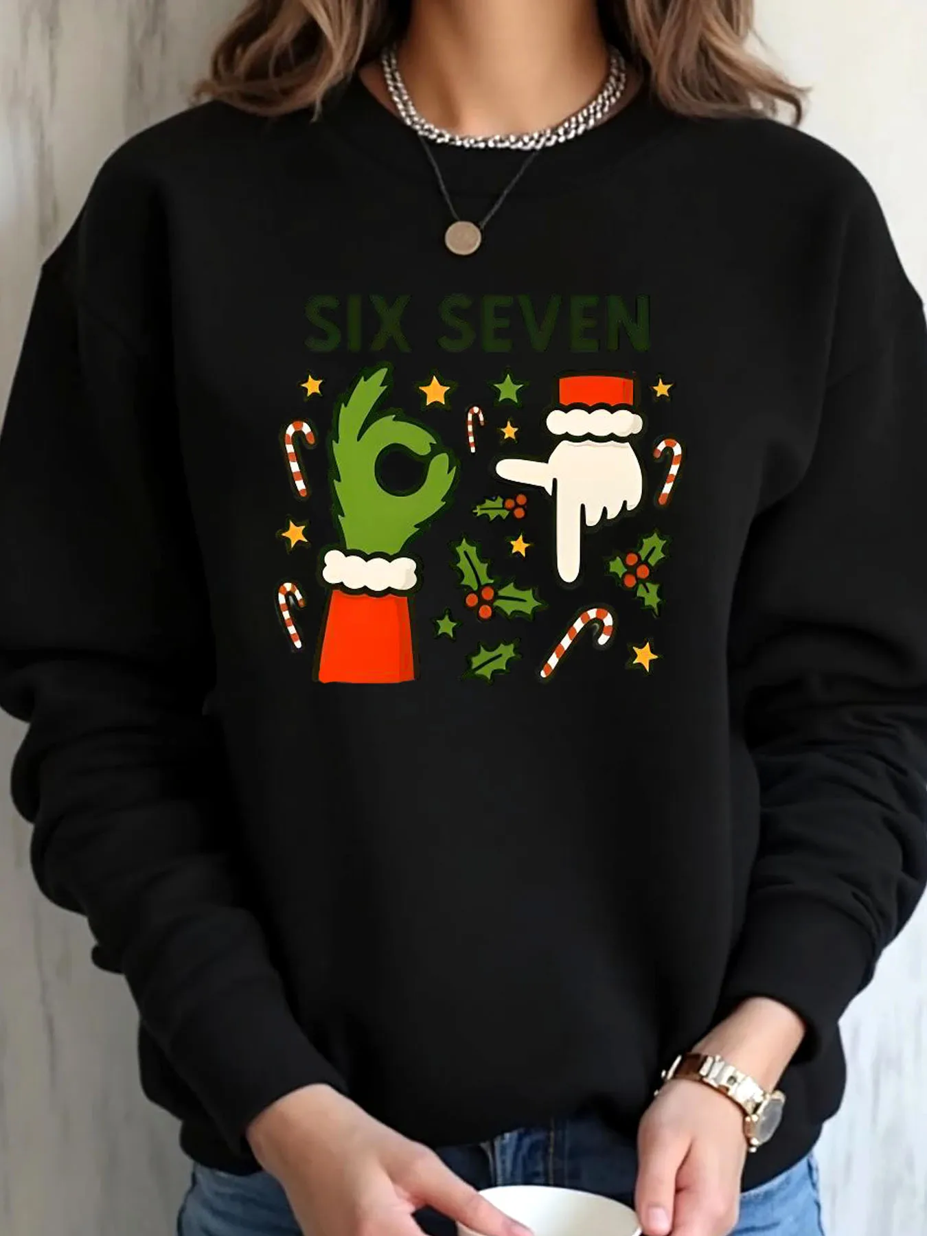 

Женская толстовка больших размеров, рождественская уличная одежда с принтом «шесть семи рук»