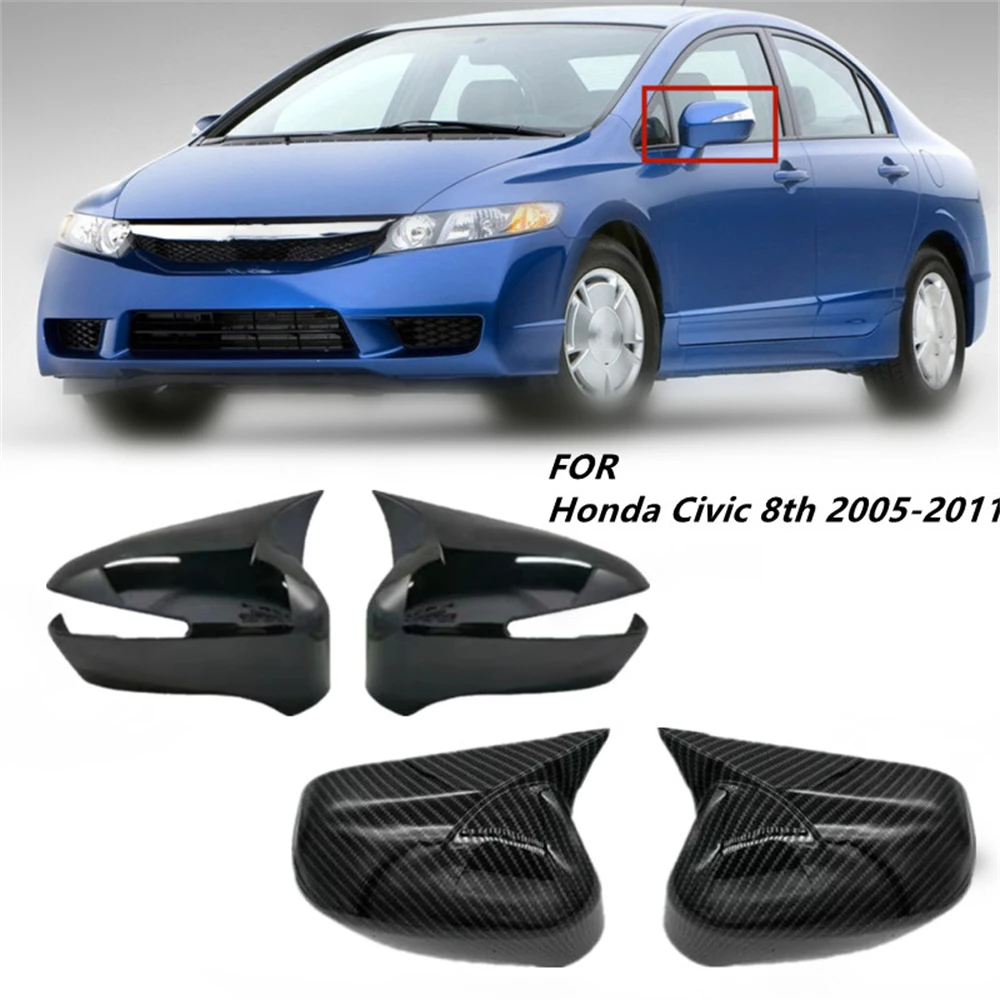 

For Honda Civic 8th 2005-2011 Car Rearview Side Mirror Cover Wing Cap Sticker Door Rear View Case Trim Carbon Fiber Look Black