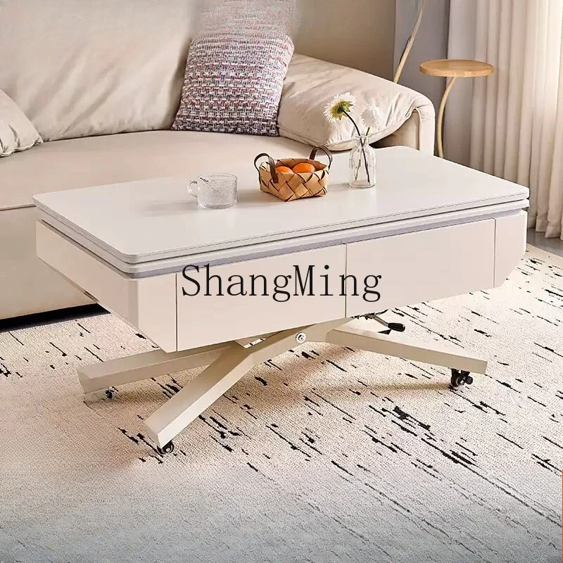 

SM cream wind electric lifting coffee table dining table dual-purpose integrated folding household multi-function