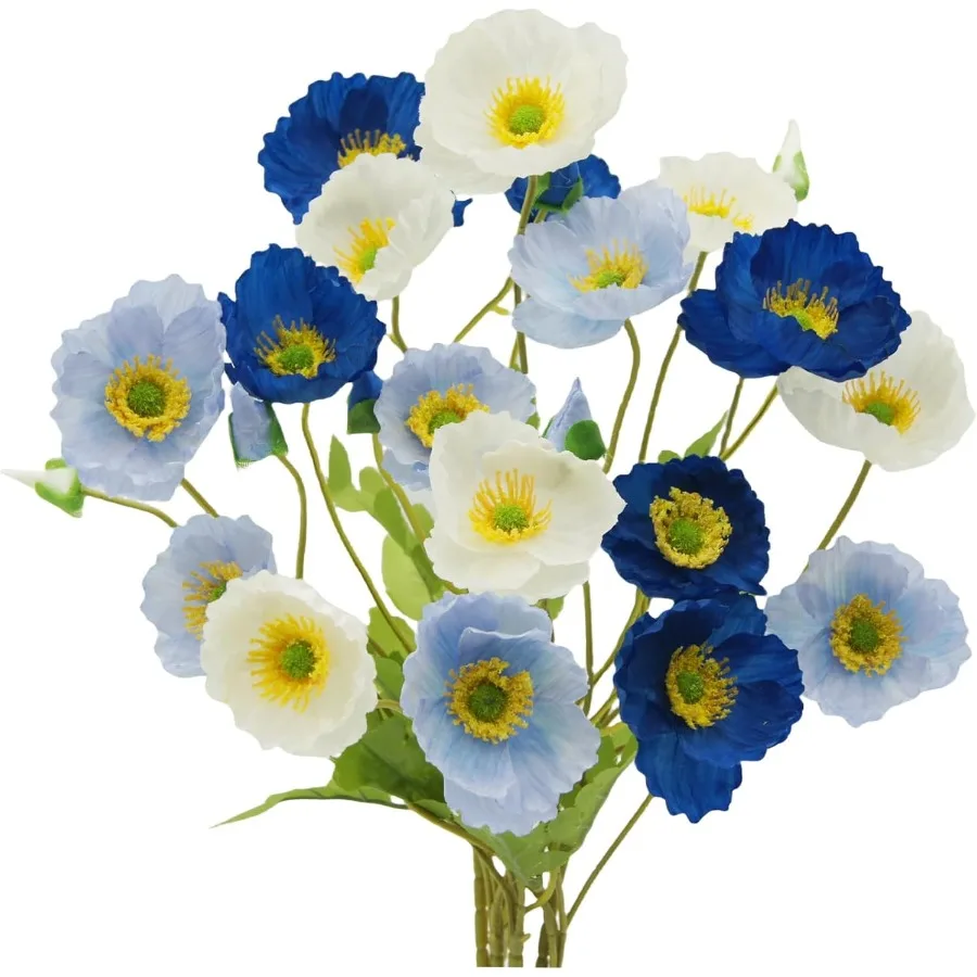 

6 шт., искусственные цветы мака, шелковые искусственные цветы мака с стебельями, искусственные цветы мака, настоящие сенсорные цветы для дома, кухонного стола, центральная часть