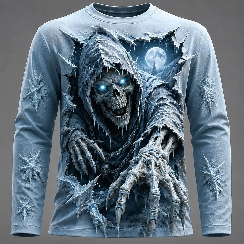 Halloween Men 3D Graphic Printed Long Sleeve  T Shirt Gothic Skull  Pullover Tops Autumn New Festive Gift Men Clothing Tops Tees view 3