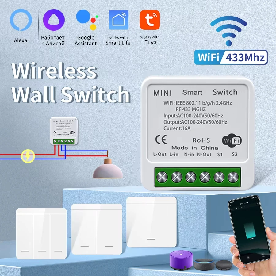 Wifi Smart Switch for Led Lighting Tuya Smart Life RF 433MHz Remote Voice Control Alexa Google Alice 1/2/3 Gang Wireless Switch