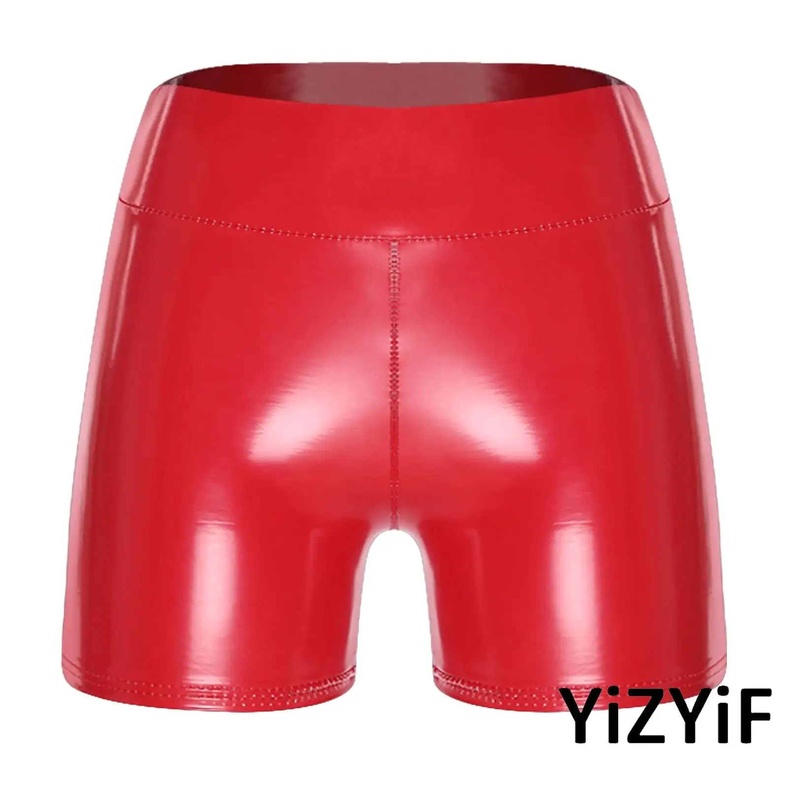 กางเกงขาสั้นผู้หญิงแบบหนัง PU เงา เอวสูง ยืดหยุ่น กระชับรูปร่าง ทรงสกินนี่ โชว์สะโพก สำหรับงานดิสโก้ ปาร์ตี้ ไนท์คลับ