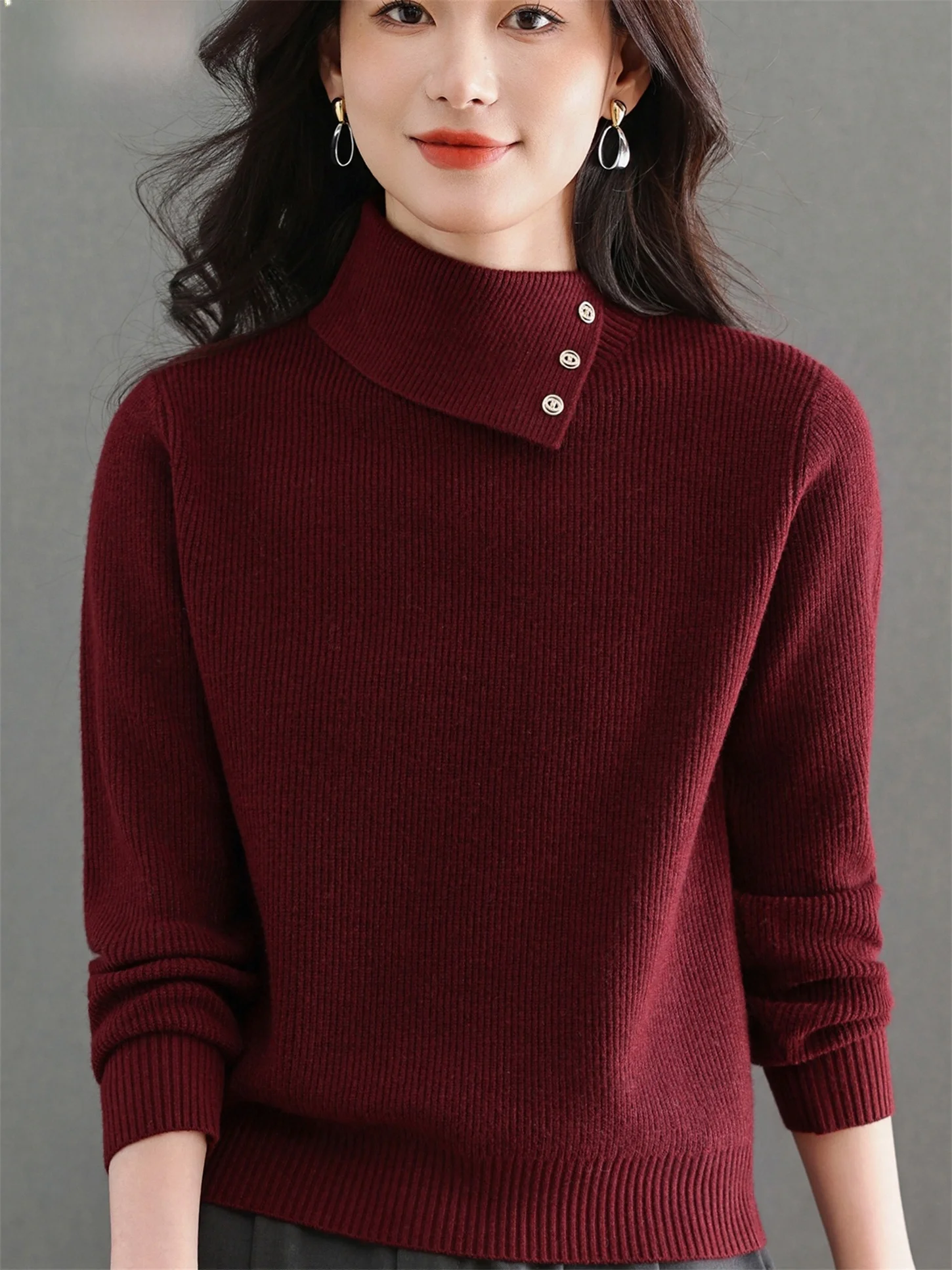 

2026 New Half High Collar Turn-down Collar Sweater Women Autumn Winter Slim Fit Knitted Base Shirt Elegant Top Mom's Clothes