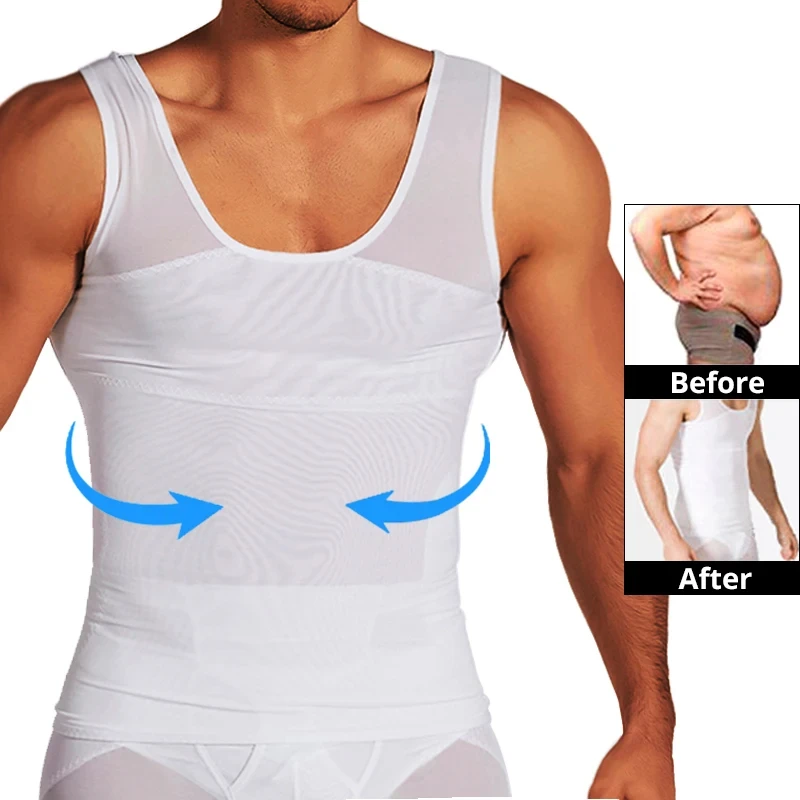 Compression Shirts for Men Slimming Undershirt Body Shaper Fitness Tank Tops Workout Sleeveless Shapewear Vest Mesh Cross Tops