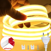 Supper Bright 220V LED Strip Light Waterproof COB LED Strip EU Plug Flexible Diode Tape Room Home Kitchen Garden Lighting