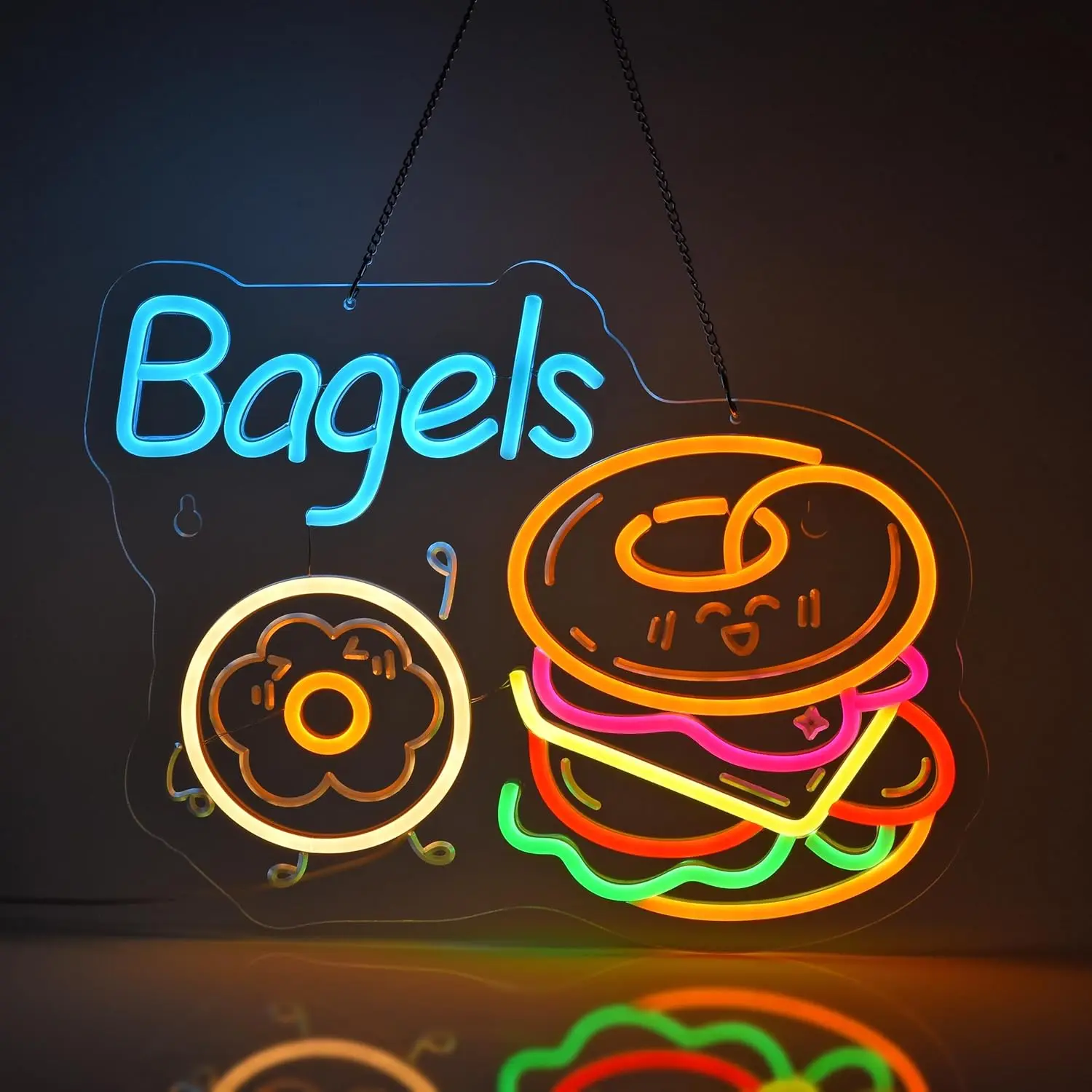 

﻿ Bagels Neon Sign, Neon Lights Wall Art Decoration for Store Retail Shop Market Mall Grocery Bakeries Café Celebration Decor