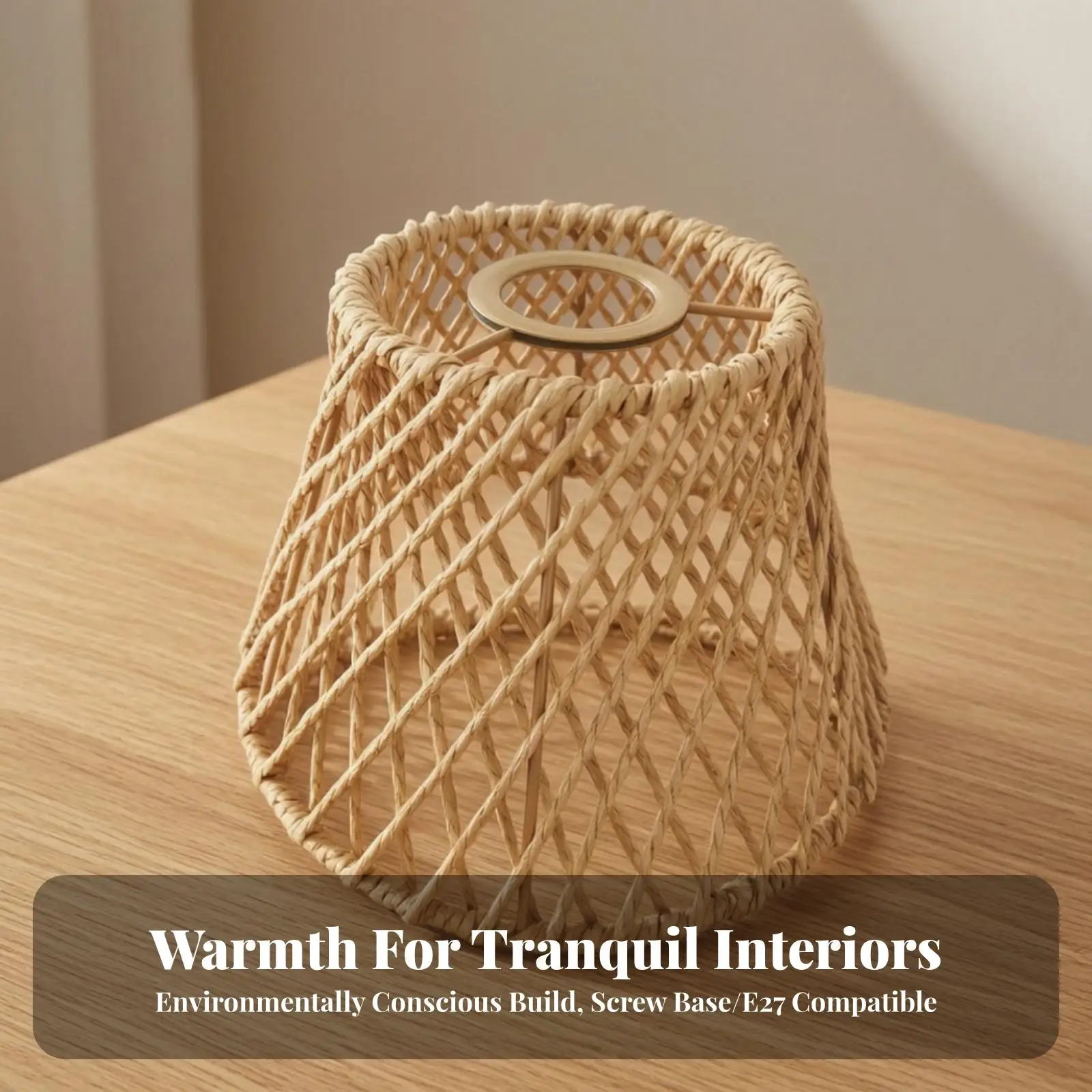 Woven Paper Rope Pendant Lampshade for E27 Table Lamp Natural Textured Ceiling Light Cover for Reading Corner