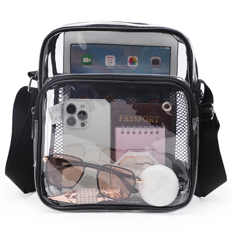 TINYAT Women Lightweight Mesh Strap Waterproof Transparent pvc Bags Put Lost Headphone Jack Umbrella Cell Phone 9.7 inch iPad