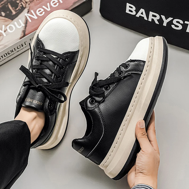 

Autumn Men Casual Sneakers Designed Leather Skateboard Vulcanized Tennis Sports Shoes Flats Comfortable Male Outdoor Sneakers 44