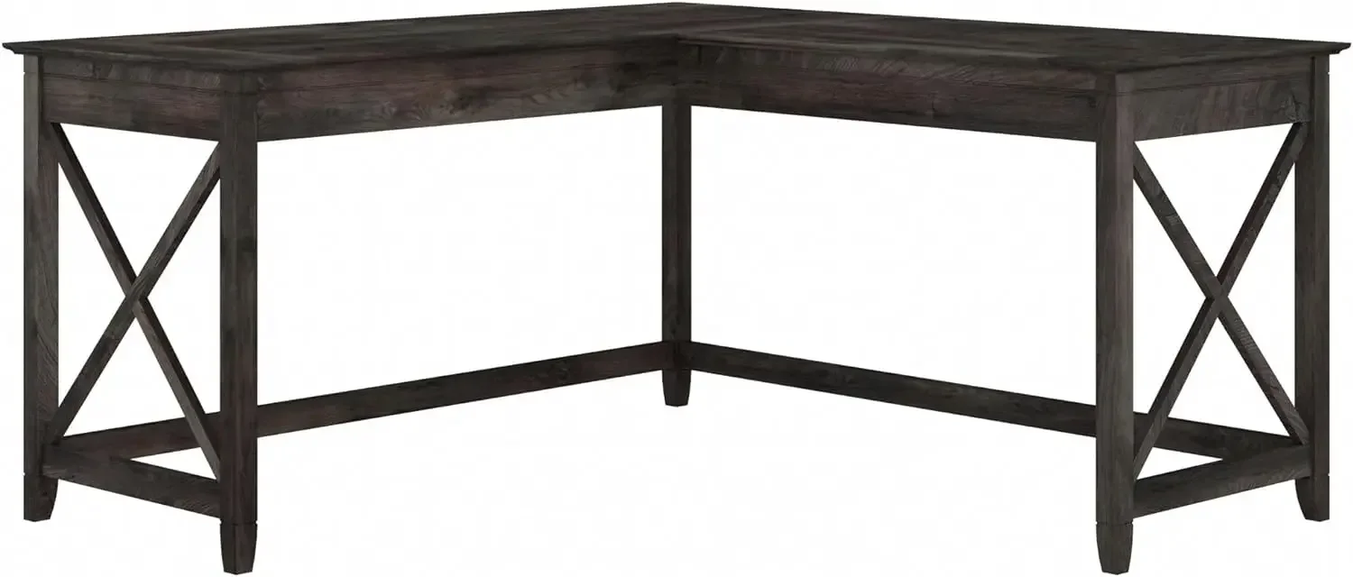 Key West L Shaped Desk, 60-inch Modern Farmhouse Writing Desk for Home Office