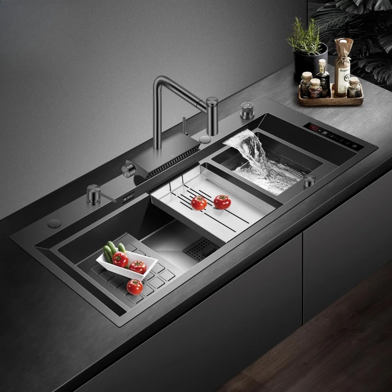 

Intelligent purification fruit and vegetable cleaning sink kitchen oversized nano black diamond double tank