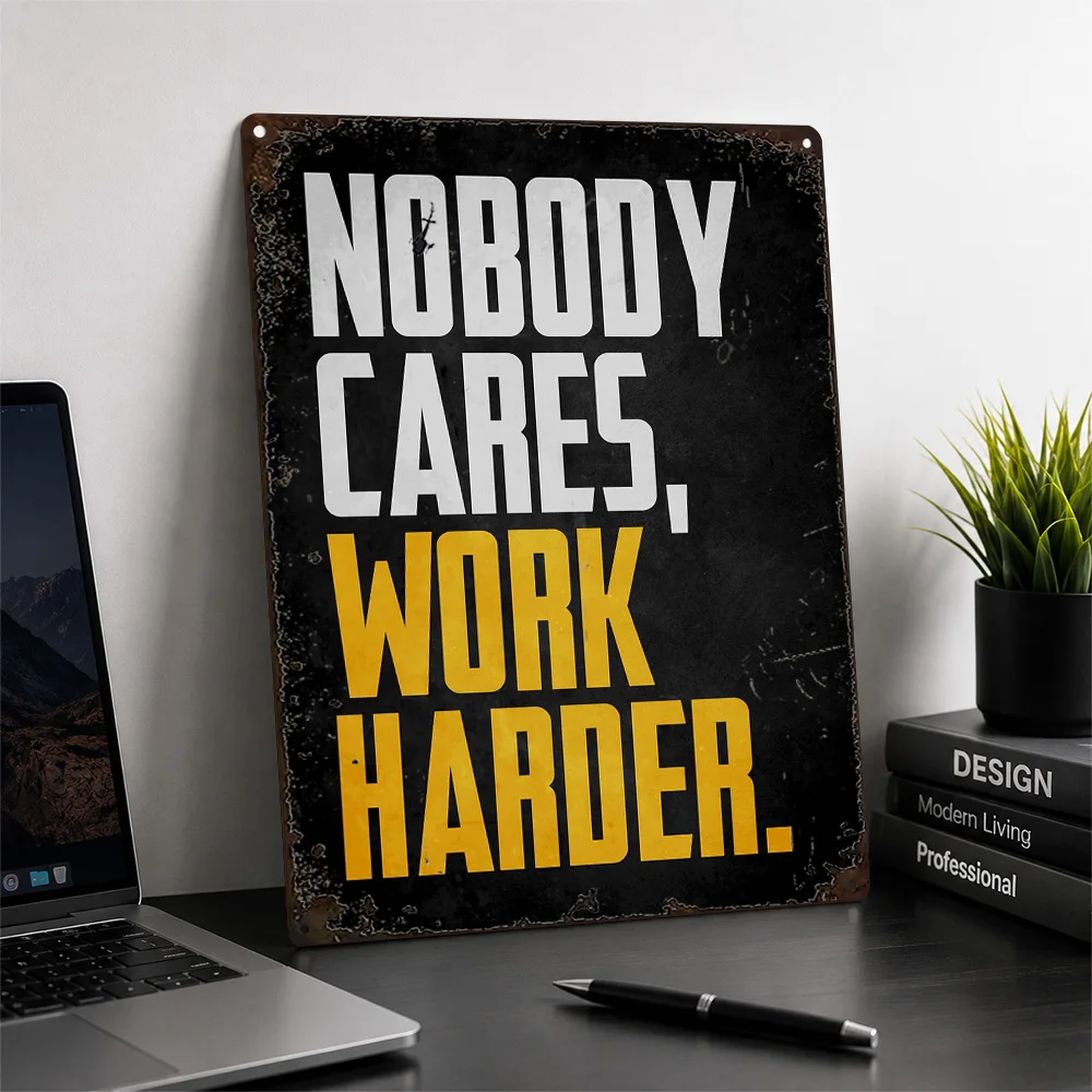 Nobody Cares Work Harder Quote Printed Poster Grunge Typography Wall Art For Study Customized Aluminum Metal Sign Birthday Gift