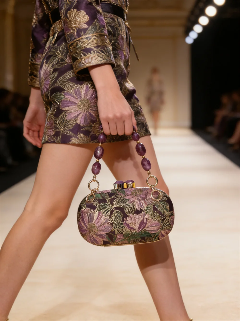 

Pro Lady Mini Purple Flower Braded Handle Embroidered Clutch Bag Crossbody Handbag Evening Women Party Female Handbag And Purse