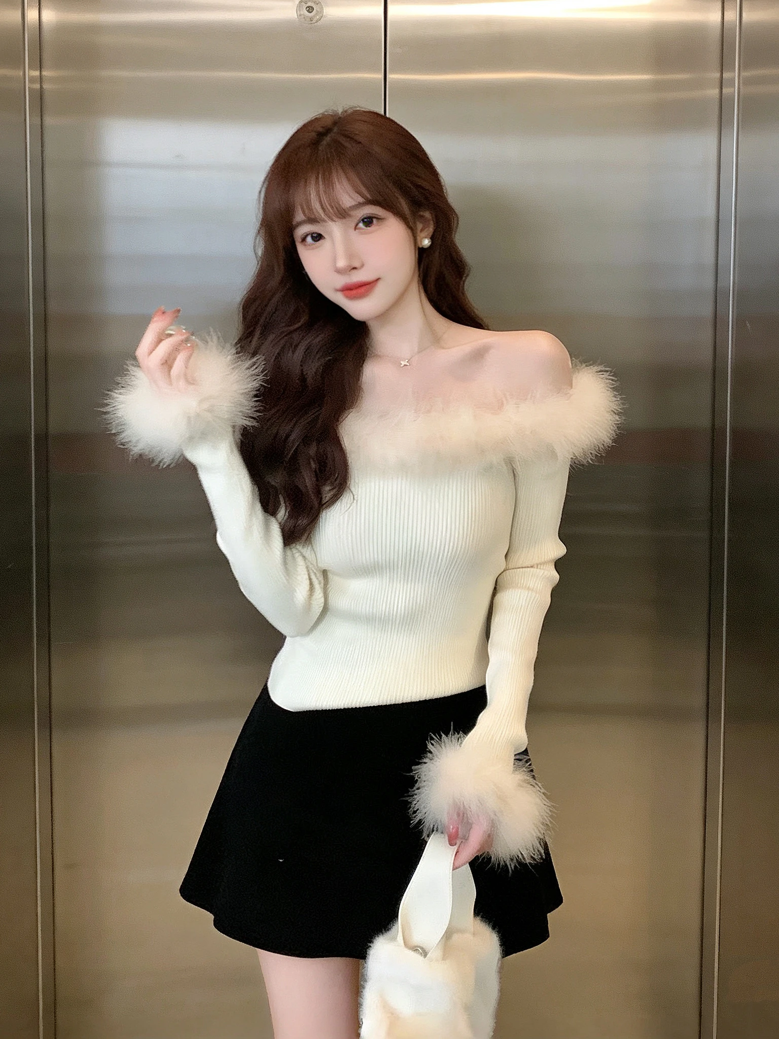 

French Sle Thiened Warm Knitted oulder Bared Sweater Women's Autumn Winter Slim Fit Base Layer Top Pure Desire