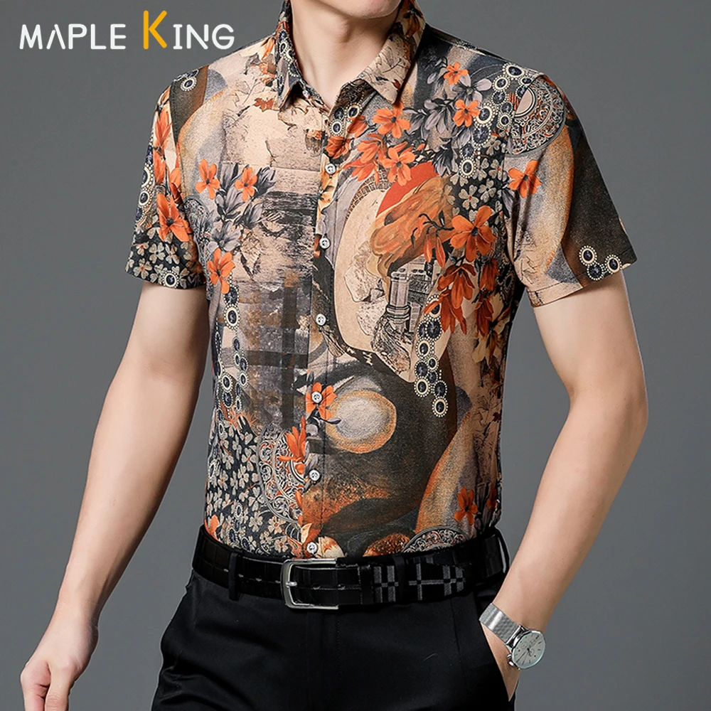 

Vintage Mens Shirts Chemise Fashion Homme Summer Brand Floral Print Steampunk Hombre Dress Shirt Fashion Men Streetwear Blouse