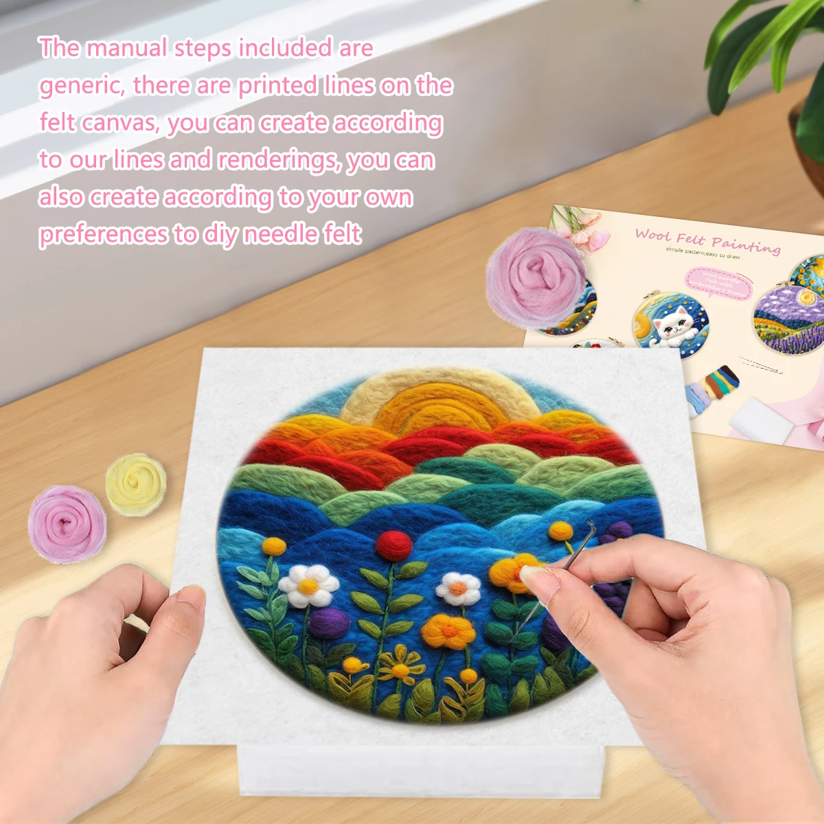 

RUOPOTY Набор для валяния из шерсти Цветы Цветы Рукоделие Фетр Игольчатый набор для валяния Поделки для взрослых Вышитые нашивки Набор для рукоделия